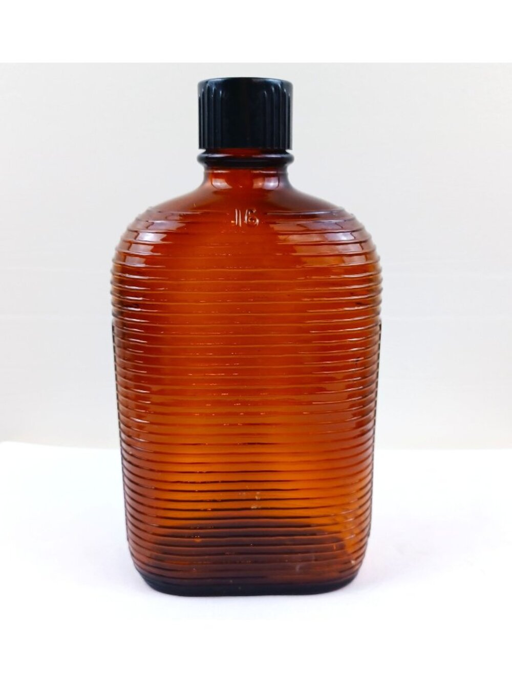 Vintage Owens, Illinois Amber Ribbed Poison Bottle 16 oz Apothecary Pat D